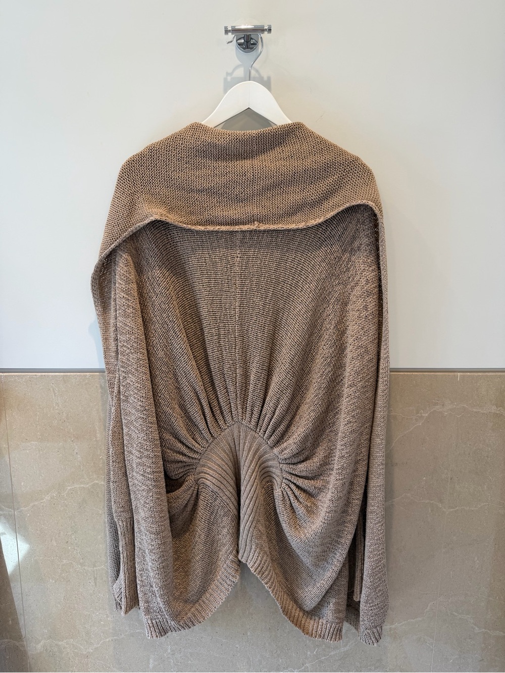 Like New - BCBGMaxAzria Ruched Open-Front Cardigan in Taupe Brown (L) - Picture 2 of 6